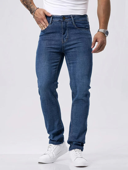New Business Men's Jeans Casual Straight Stretch Fashion Classic Blue  Work Denim Trousers Male Brand Clothing 29-40size
