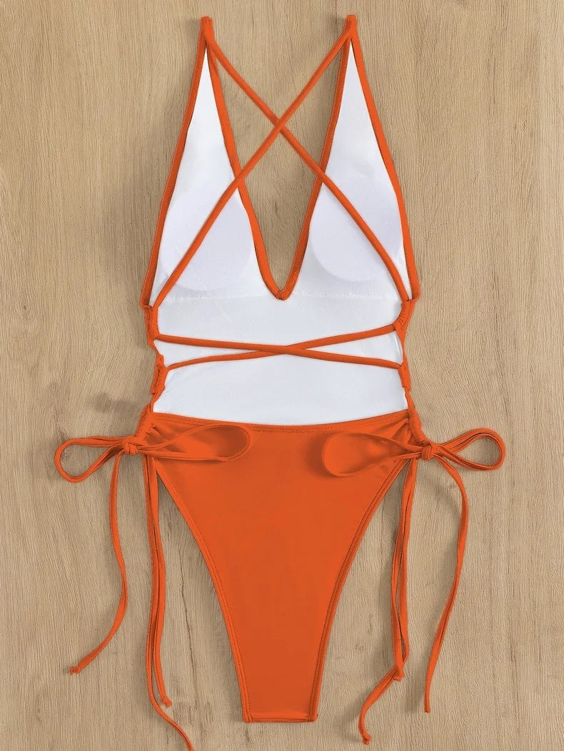 Solid Lace Up Swimsuit Woman Sexy One Piece Swimsuit Swimwear for Women Push Up Women‘s Bathing Suit Beachwear Female Bodysuit