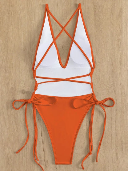 Solid Lace Up Swimsuit Woman Sexy One Piece Swimsuit Swimwear for Women Push Up Women‘s Bathing Suit Beachwear Female Bodysuit