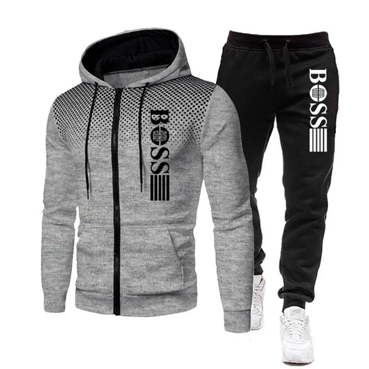 2026 New Men's zippered hoodie + Casual Pants Set for Autumn and Winter fashion Fitness and Warm sportswear Two-piece set