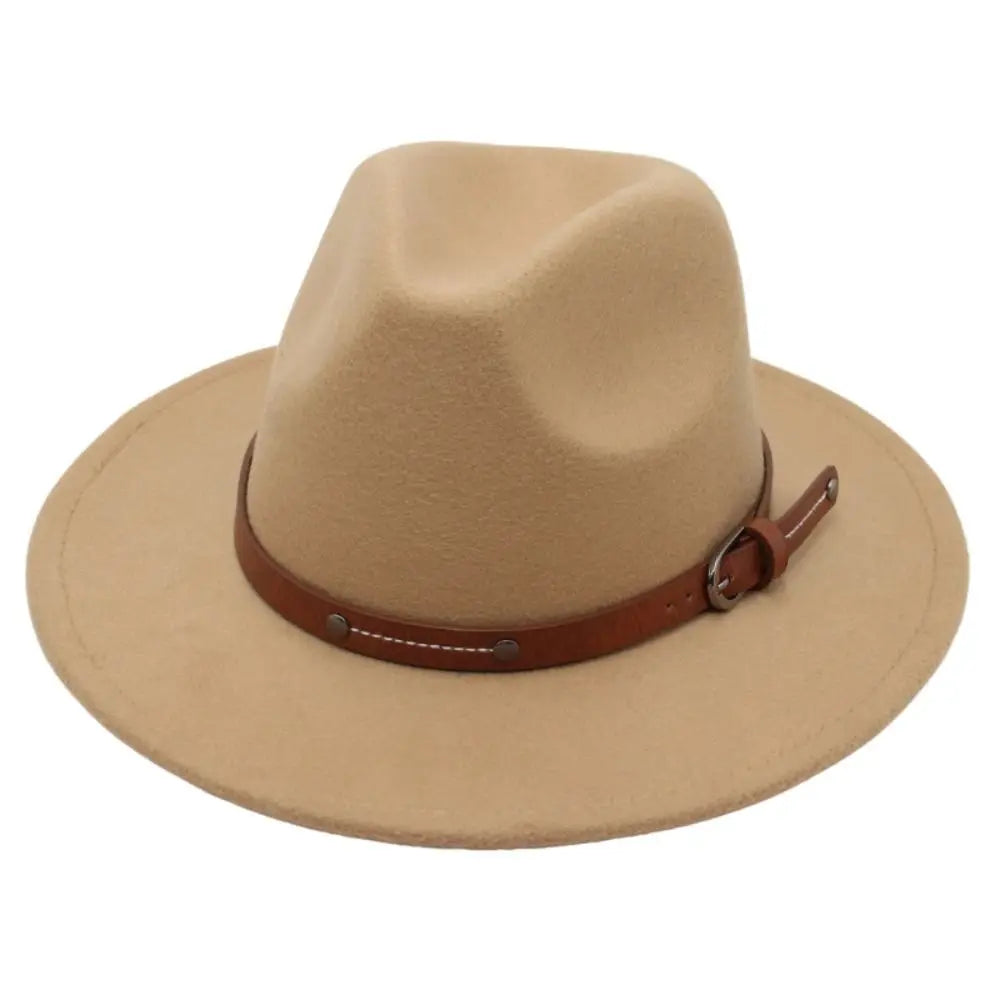With Belt Buckle Felt Fedora Hats Fashion Vintage Wide Brim Panama Cap Soft Elegant Cowboy Cap Men Women