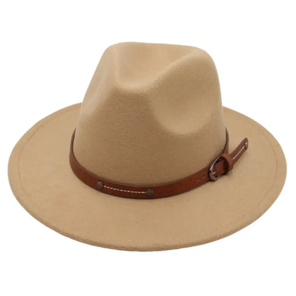 With Belt Buckle Felt Fedora Hats Fashion Vintage Wide Brim Panama Cap Soft Elegant Cowboy Cap Men Women