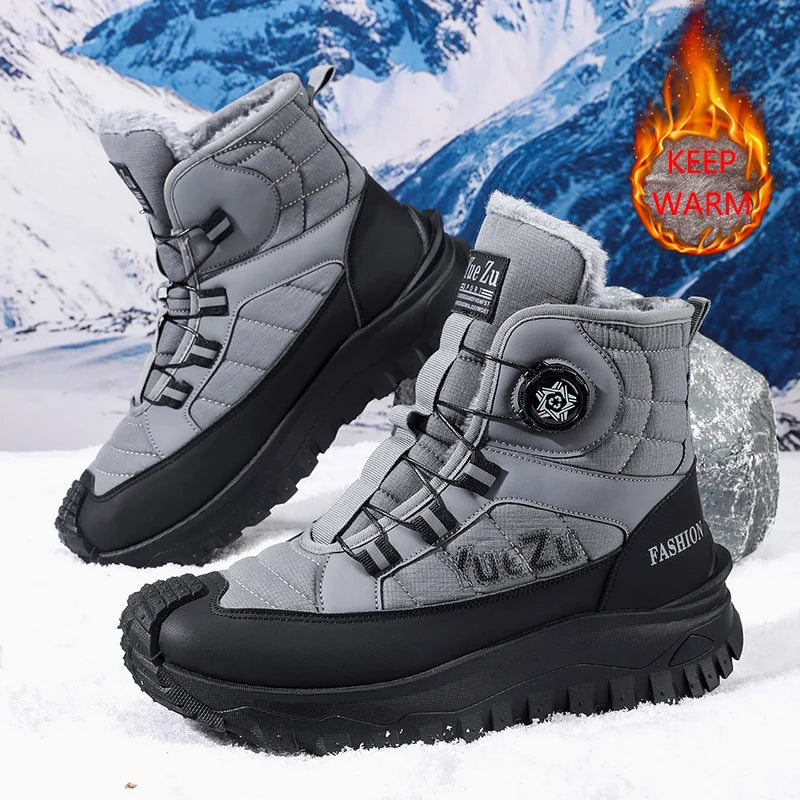 New Winter Oversized Men's Boots Waterproof Cold Resistant Plush and Warm Snow Boots Outdoor Thick Soled Casual Work Boots