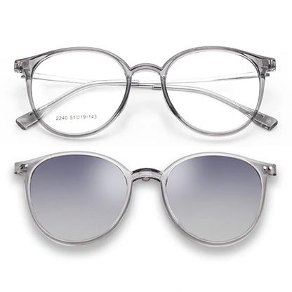 Magnetic Clip On Glasses Women Driving Polarised Round Pink Optical Myopia Eyewear Men Custom Prescription Glasses 2240