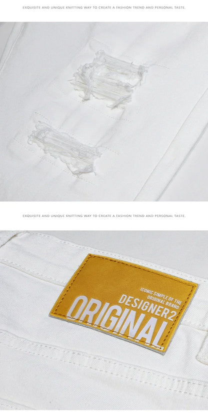 New Ripped Hole Jeans Men White Fashion Harem Male Pants  All-match Stretch Comfortable Streetwear Denim Trousers