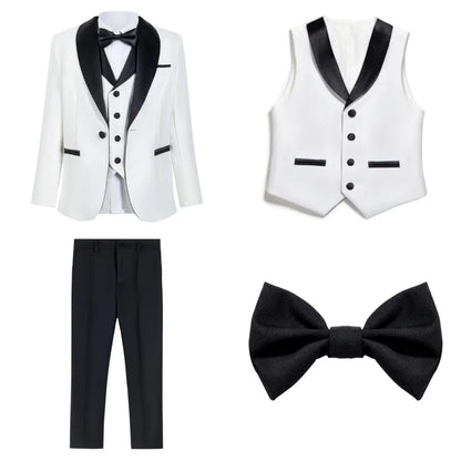 Fast Delivery White Boys Suits 4 Pieces, Stylish Shawl Lapel Kids Slim Fit Suit Set Party Outfit, Smart Children's Tuxedo 2-20T