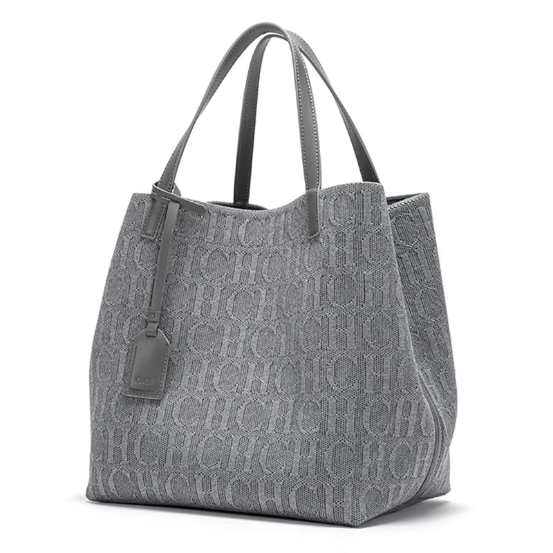 Tote Bag New Large Capacity Black Simple Knitted Shopping Bag 27*20*28cm