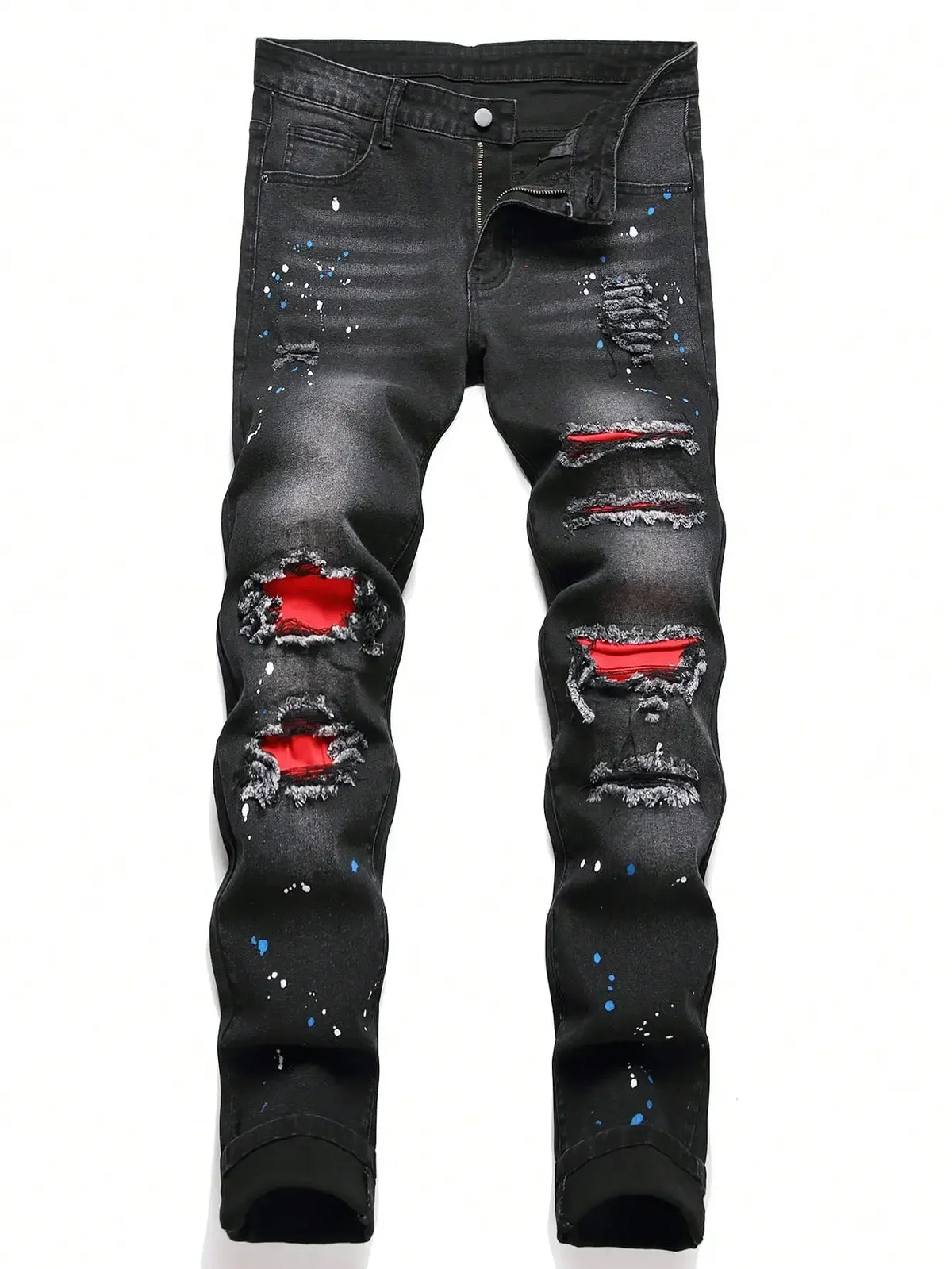 Men y2k Stretchy Skinny Denim Jeans For Men Casual pants Ripped Patchwork Hole Slim Fit Denim Hip Hop Black Straight Trousers