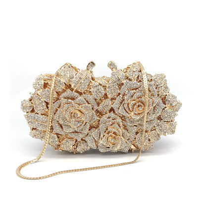 High Quality Luxury Rose Diamond Women Luxury Rhinestone Crossbody Clutch Evening Bag