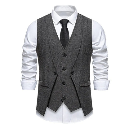 Waistcoat Man British Style Turn Down Collar Men Vest Slim Solid Double-breasted Sleeveless Versatile Male Suit Vest