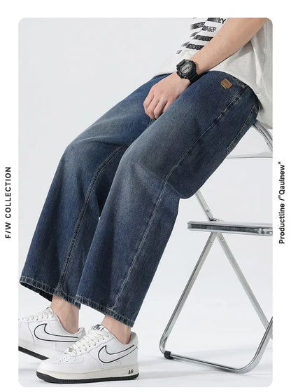High Streets Spring Summer Men's Jeans American Retro Baggy Wide Leg Denim Pants Loose Solid Cotton Jeans Male Trendy Trousers