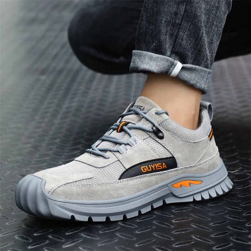 Black Leather Work Safety Shoes Waterproof Indestructible Steel Toe Cap Labor Shoes For Men Breathable Anti Smashing Sneakers