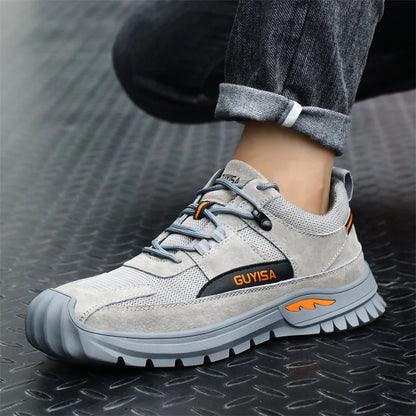 Black Leather Work Safety Shoes Waterproof Indestructible Steel Toe Cap Labor Shoes For Men Breathable Anti Smashing Sneakers