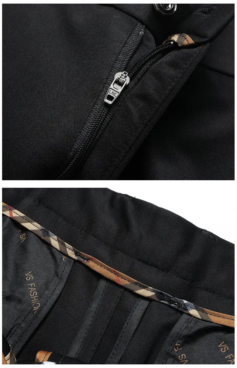 High-stretch fabric men's business trousers suitable for all seasons, featuring an elastic waistband and classic office/work for
