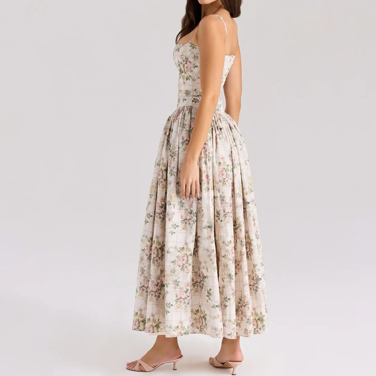Summer Print Strappy Long Dress A-line Casual Beach Vacation Dress for Women