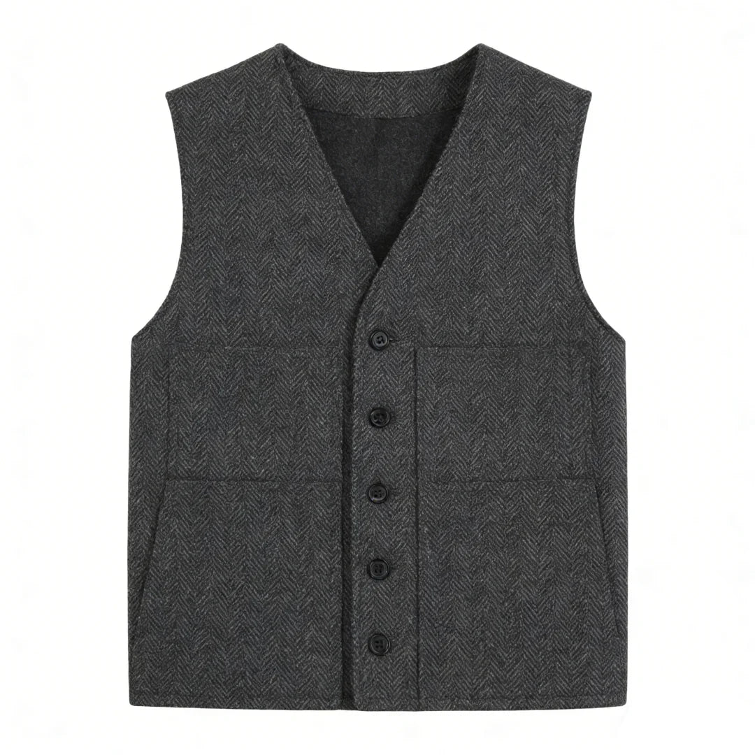 Men Vest Gray V Neck Herringbone Single Button Waistcoat For Wedding Birthday Banquet Party Business Work Daily Men Suit Vest