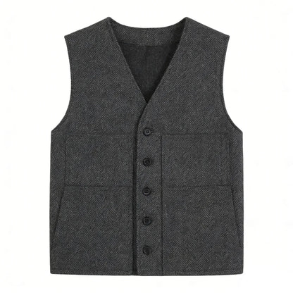 Men Vest Gray V Neck Herringbone Single Button Waistcoat For Wedding Birthday Banquet Party Business Work Daily Men Suit Vest