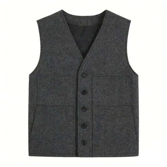 Men Vest Gray V Neck Herringbone Single Button Waistcoat For Wedding Birthday Banquet Party Business Work Daily Men Suit Vest