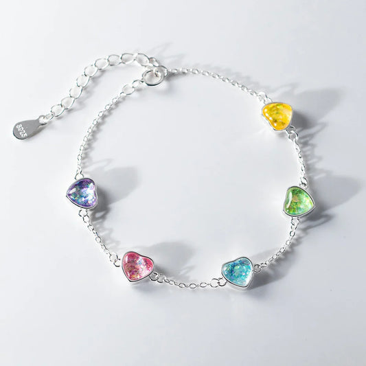 Bracelet Cœur à Cœur en Argent Sterling 925 avec Oxyde de Zirconium Coloré Brillant, Chaîne Ajustable pour Femme, Cadeau de Saint-Valentin