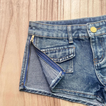 Sexy Side Zipper Split Denim Shorts Women Hot Pants Worn Out Nightclub Low Waist Jeans Y2k
