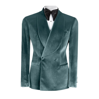 Vintage Velvet Wedding Tuxedos Jacket Double Breasted Men Blazers Suit Peaked Lapel Groom Wear Party Sport Coats Customized