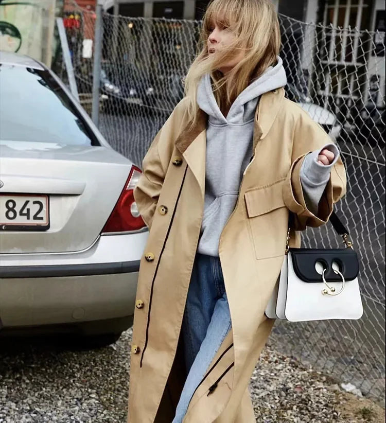long blazer jacket women khaki Single Breasted Long Sleeve lapel collar warm Spring Autumn Lady Blazer