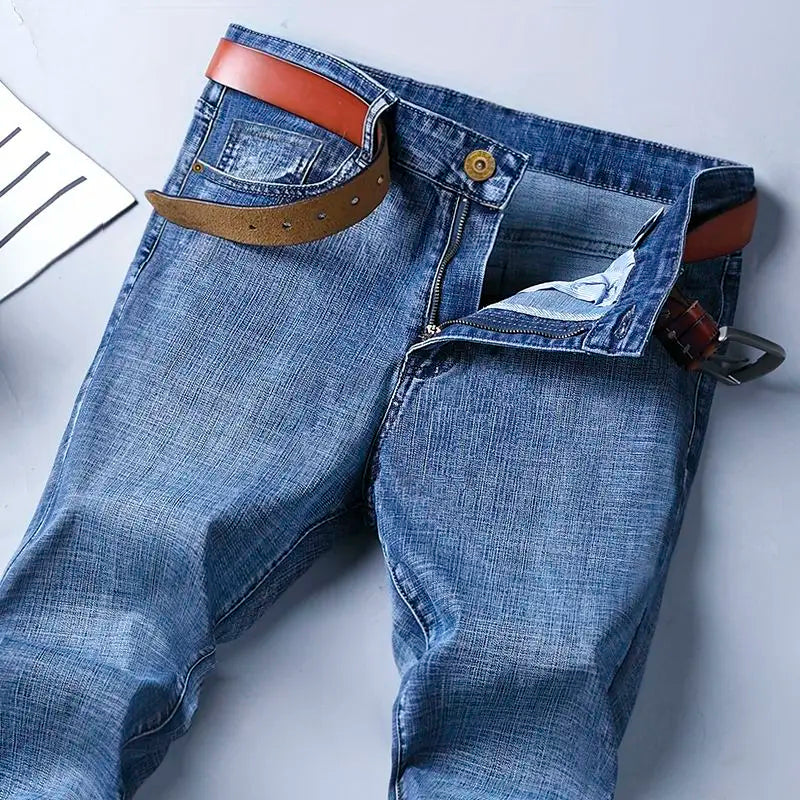 Models Spring Autumn Business Jeans Men Casual Straight Stretch Fashion Classic Work Denim Trousers Brand Clothing