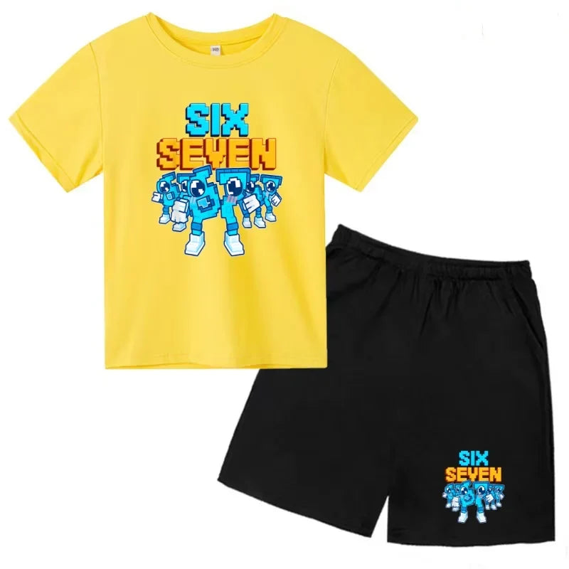 New 67 Number Six Seven Print Kids Cool Summer T-shirt 3-12Yrs Clothes Cartoon Short-sleeved+Shorts Boys Girls Sports Casual Set