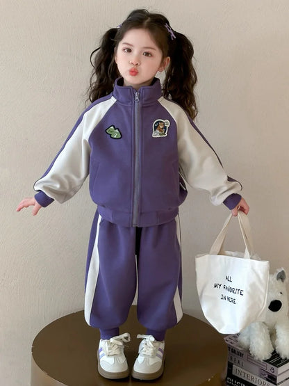 Summer Baby Girls Boys Cotton Leisure Contrast Zip Sweatshirt Jacket+Sweatpant Set School Kid 2PCS Tracksuit Child Outfit 2-12Yr