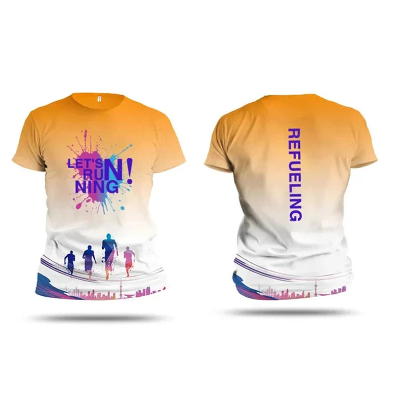 Men's T shirt Outdoor Fitness Run Sports T-Shirts Summer New Casual Women's Short Sleeve Tops Fashion 3D Gradient Harajuku Tops