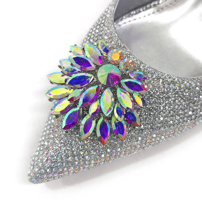 Italian Shoes and Bags Matching Set 2024 Silver Color Rhinestone Fashion High Heels for Women Pointed Toe Pumps
