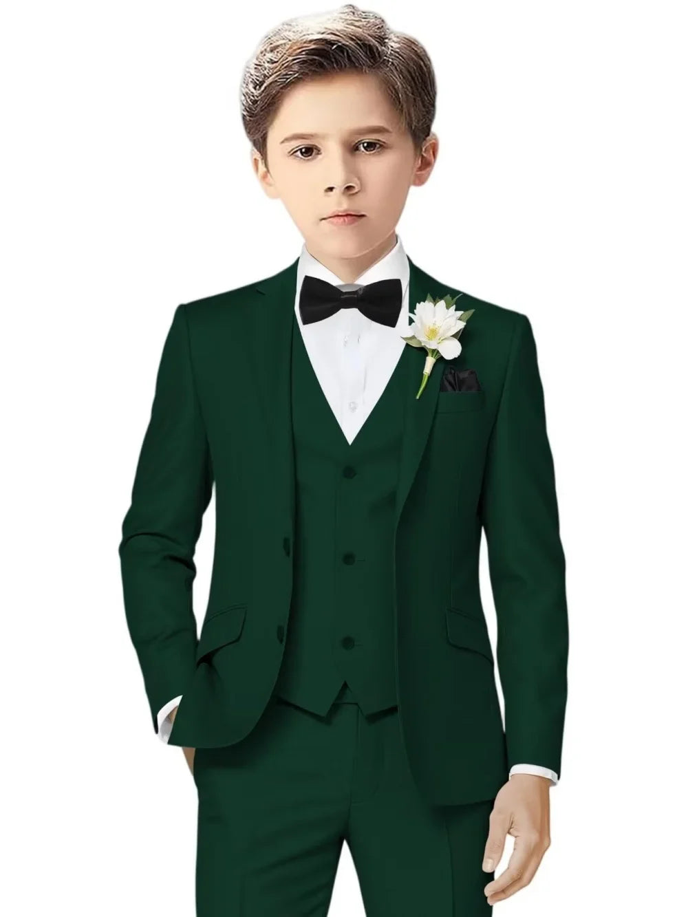Notched Lapel Kids Tuxedo 3 Pieces Stage Performance Wear Classic Elegant Long Sleeve Boys Suit Set Wedding Ring Bearer Outfit