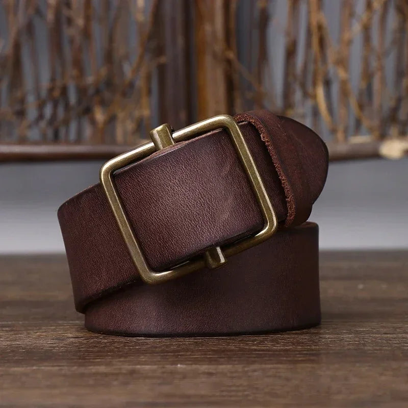 3.8 Wide Pure Cowhide Genuine Leather for Men's High Quality Jeans No Drilling Smooth Buckle Belts Cowboy Waistband Male Fashio