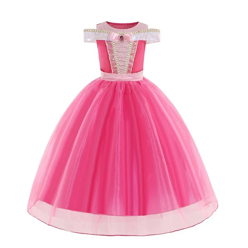 Sleeping Beauty Aurora Princess Dress Cosplay Off Shoulder Kids Gifts Fancy Halloween Party Girl Baby Lace Dress Set