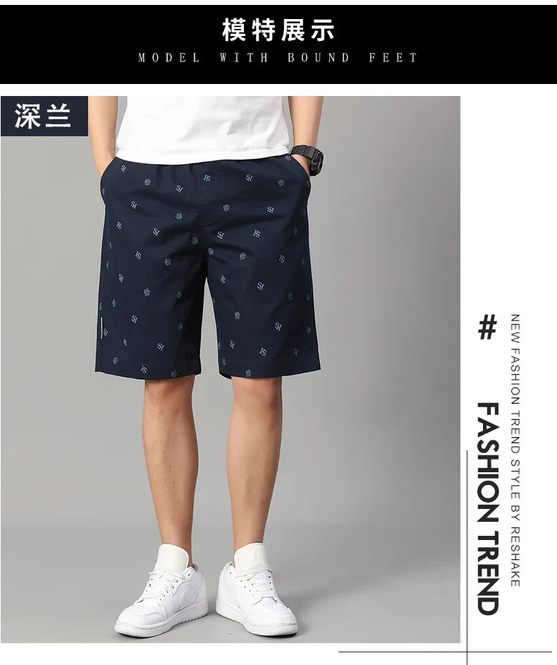 Men's Cotton Print Shorts Streetwear Casual Cotton Workwear Summer Breathable Fitness Knee Shorts Sports Shorts Sweatwear 6XL