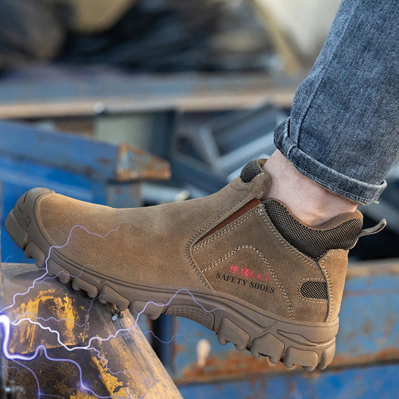 Mens Steel Toe Safety Shoes Breathable Soft Non Slip Work Boots Protective Comfortable Footwear for Men Insulation 6KV Shoes