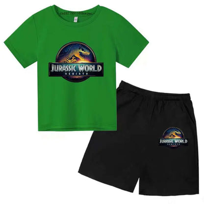 Jurassic World 4 Kids Summer Casual Breathable O-neck Tees+Pants 2pcs Sportsuits 2-13 Years Boys Girls Children Top Outfits Sets