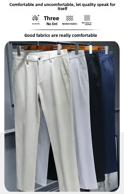 Top Grade Cotton New Brand Casual Fashion Relax Fit Long Dress Pants Korean Straight Business Trousers Office Mens Clothing 2026
