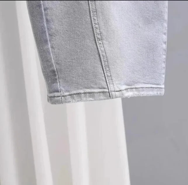 Spring Summer New Loose Dad Jeans Women Wide Leg High Waist Denim Pants Elastic Banana Long Trousers Sli Slimming Effect