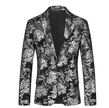 New Men Luxury Velvet Suit Foil Stamped Printed Jacket , Fashion Male Business Social Wedding Prom Party Dress Slim Fit Blazers