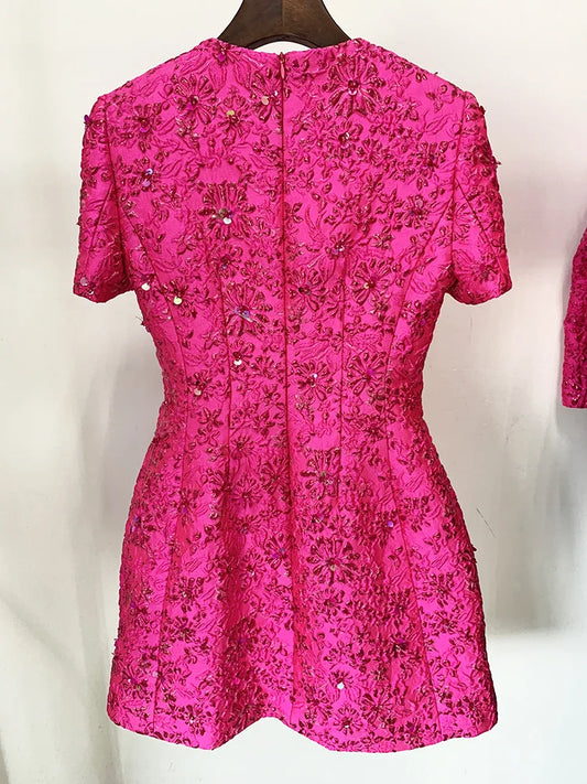 HIGH STREET Newest 2026 Designer Fashion Stylish Dress Women's Beaded Floral Jacquard Trimmed Dress