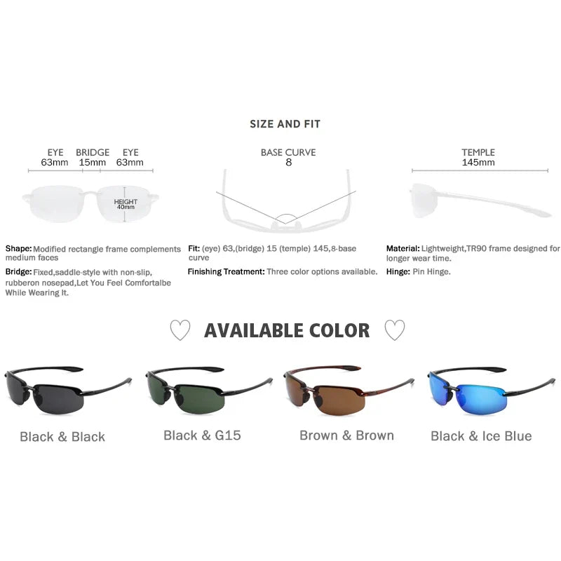 Unisex Sports Sunglasses UV400 Rimless Ultralight Frame for Cycling Driving Running - MJ8001