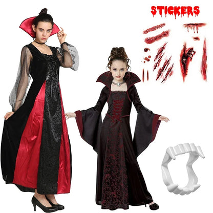 Girls Halloween Vampire Costume Adult Vampiress False Teeth Stickers Role Play Carnival Party Cosplay Outfits for Women
