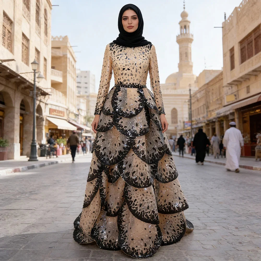 Luxury Sequined Evening Dress Tiered Petal Skirt Formal Prom Gown Customized Robe De Soiree For Women Party 2026