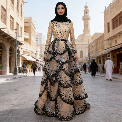 Luxury Sequined Evening Dress Tiered Petal Skirt Formal Prom Gown Customized Robe De Soiree For Women Party 2026