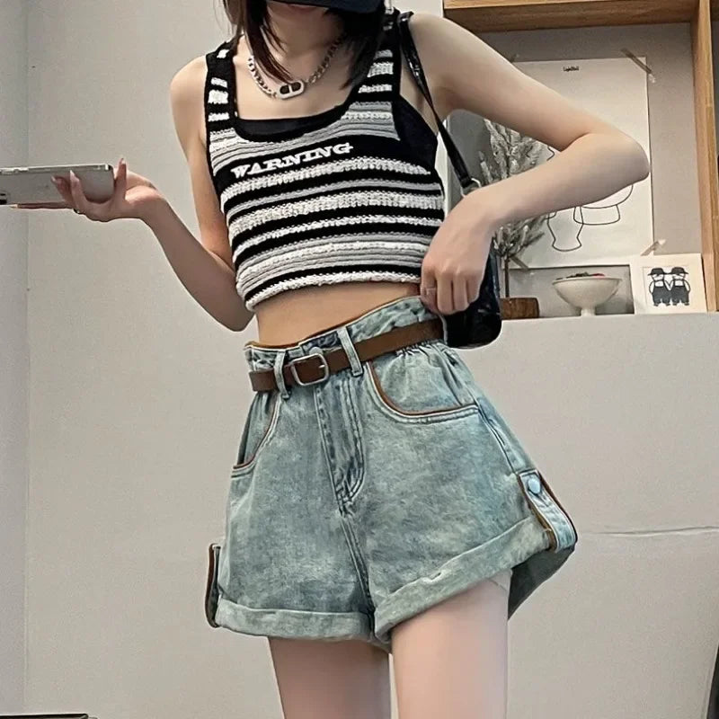 Wide Baggy Women's Denim Shorts Loose With Waist Pocket Female Short Jeans Pants Casual Harajuku Fashion Korean Style Kpop Hot