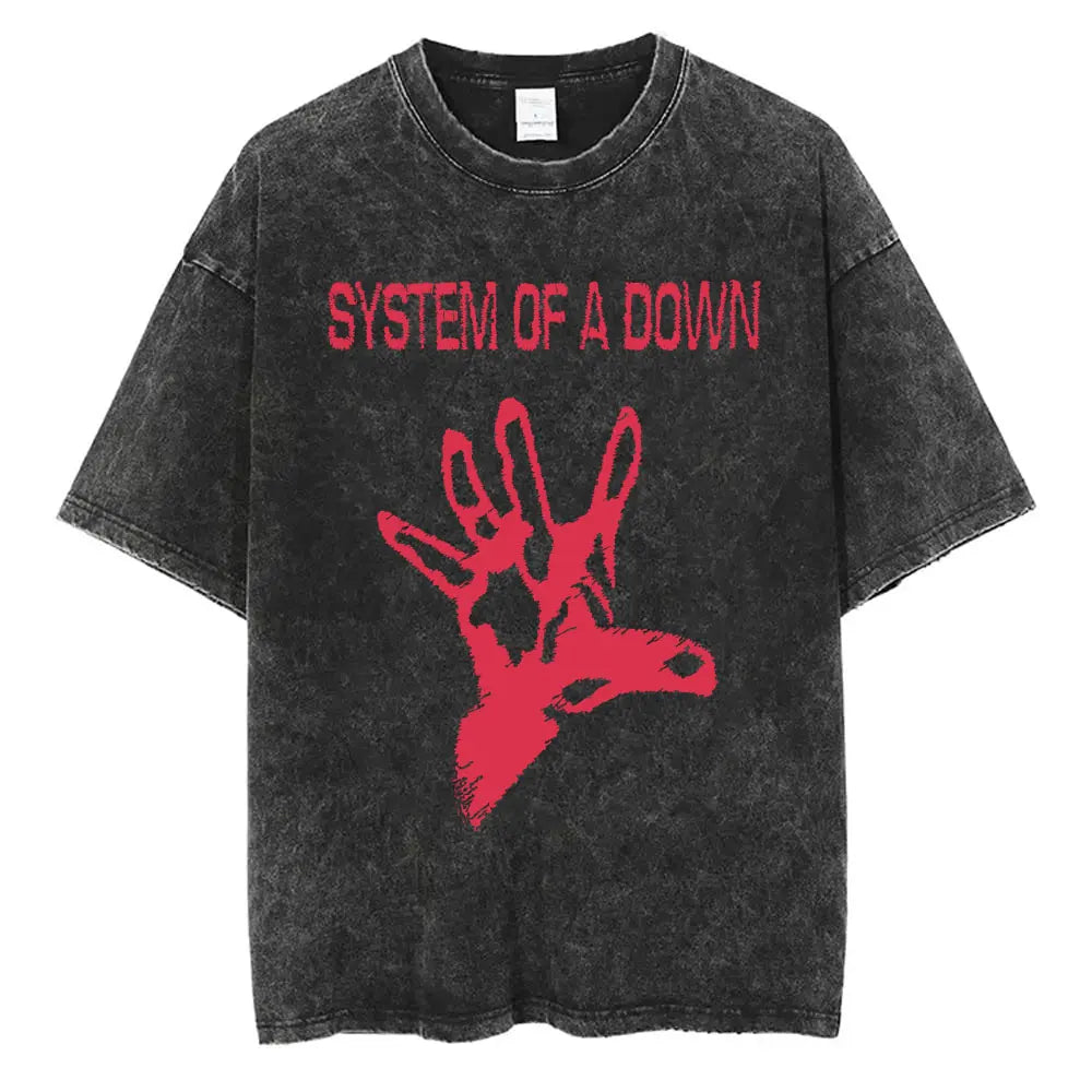 Washed Vintage System of A Down Toxicity Music Album Cover Tshirt Men Rock Oversized T Shirt 90s Alternative Metal Merch T-shirt
