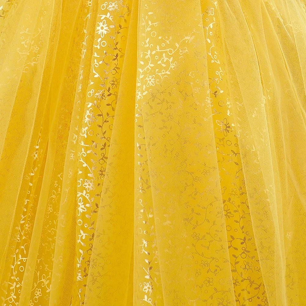 Girls Fairy Cosplay Costume Deluxe Snow White Puff Sleeve Princess Gown For Kids Carnival Halloween Birthday Party Role-Play