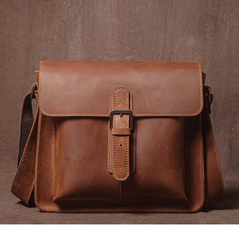 Luxury Brand Genuine Leather Shoulder Bag Men Crazy Horse Cowhide Messenger Bag Women Retro Crossbody Bag Trend Satchel Bag