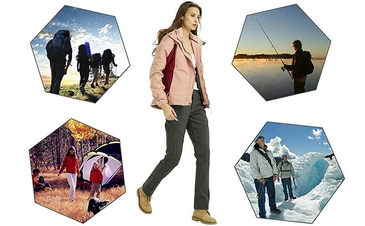 Women's Outdoor Hiking Pants Fleece Slim Soft Shell Snow Ski Pants Trekking Waterproof Windproof Winter
